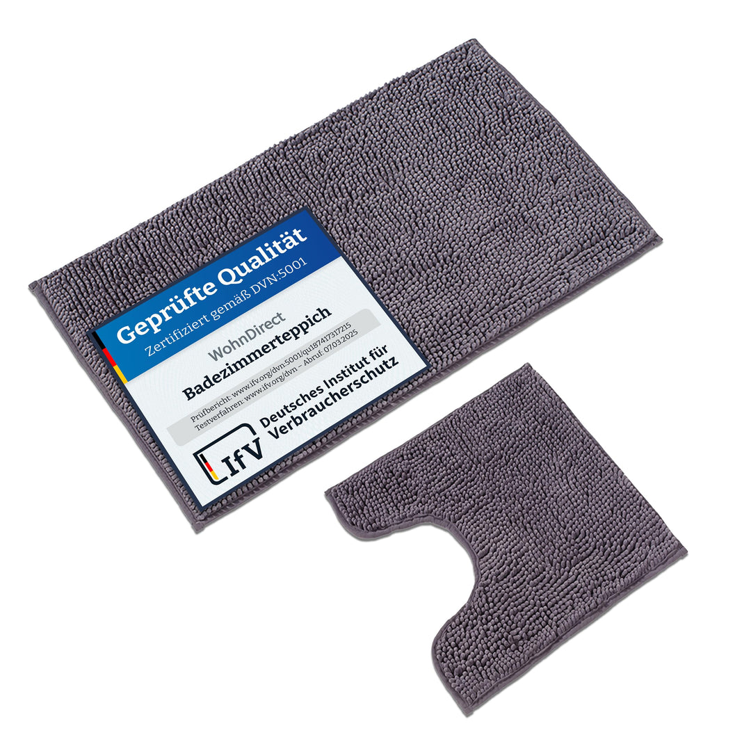 WohnDirect Badematten Set 2 teilig Grau • WC Vorleger (45x45cm), Badematte (50x80cm) • rutschfest wa