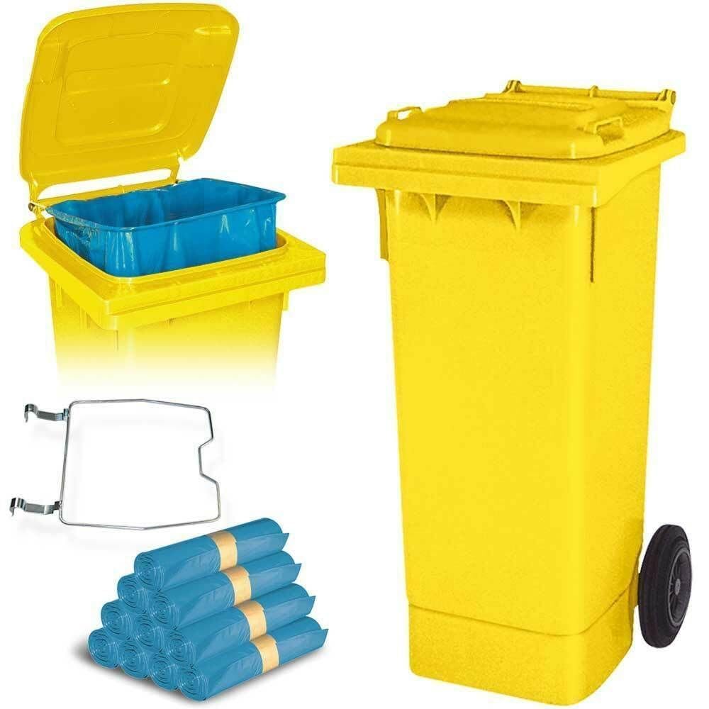 BRB 80 Liter Mülltonne gelb mit Halter für Müllsäcke, inkl. 250 Müllsäcke, gelb