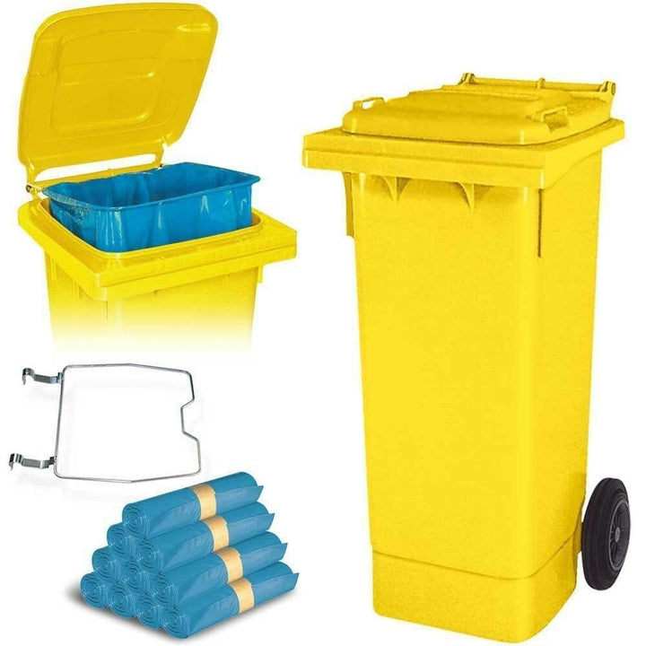 BRB 80 Liter Mülltonne gelb mit Halter für Müllsäcke, inkl. 250 Müllsäcke, gelb