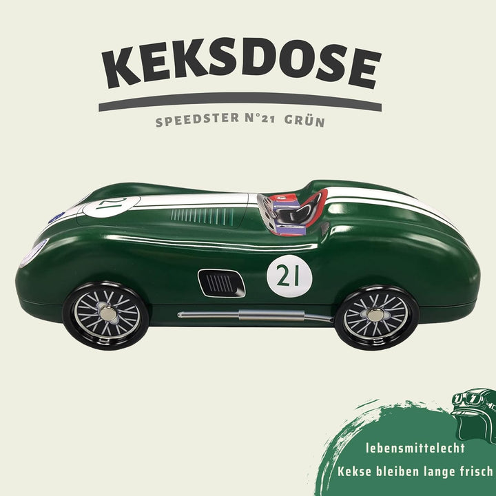 MediMuc Speedster Nr. 21 grün mit drehbaren Rädern - Aufbewahrungsdose, Keksdose, Blechdose - lebens
