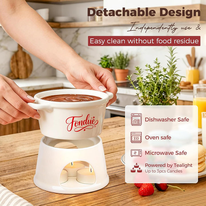 Yoassi 2 Stück Keramik Käsefondue Set, Mini Schokoladenfondue Tasse, Käsebecher mit 8 Gabeln, Schmel