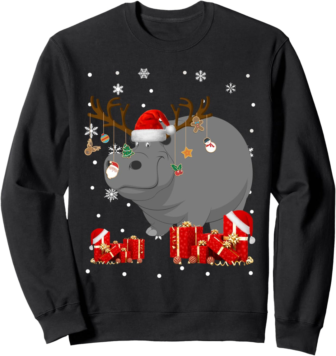 Weihnachtliches Nilpferd, lustiges Weihnachtsmann-Rentier, Nilpferd Sweatshirt