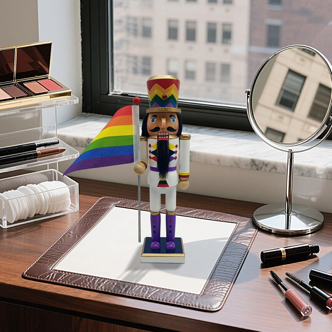 Nussknacker-Skulptur, hölzerne Weihnachts-Nussknacker-Figur, Saison-Szenen-Requisite mit Regenbogen-