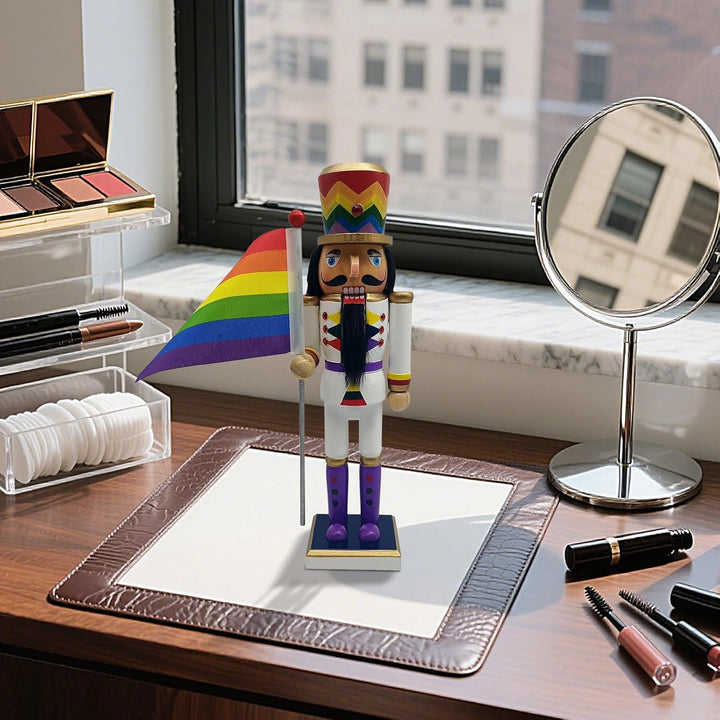 Nussknacker-Skulptur, hölzerne Weihnachts-Nussknacker-Figur, Saison-Szenen-Requisite mit Regenbogen-