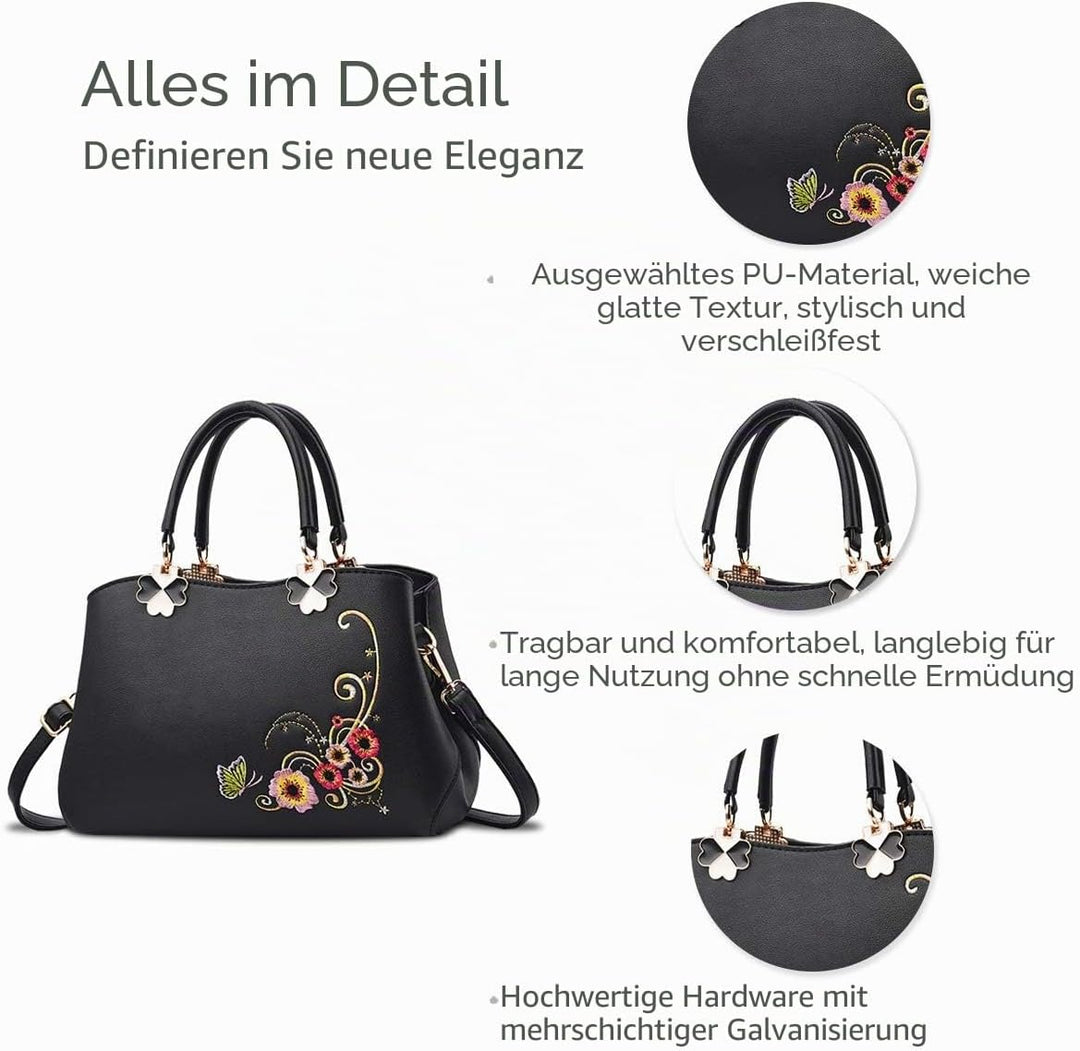 NICOLE&DORIS Handtaschen Damen Mode Schultertasche Geldbörse Retro Umhängetasche Frau Tote Stickerei
