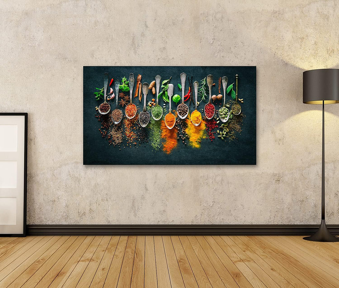 islandburner Bild auf Leinwand Bunte Verschiedene Kräuter Gewürze Kochen Dunkler Hintergrund Bilder