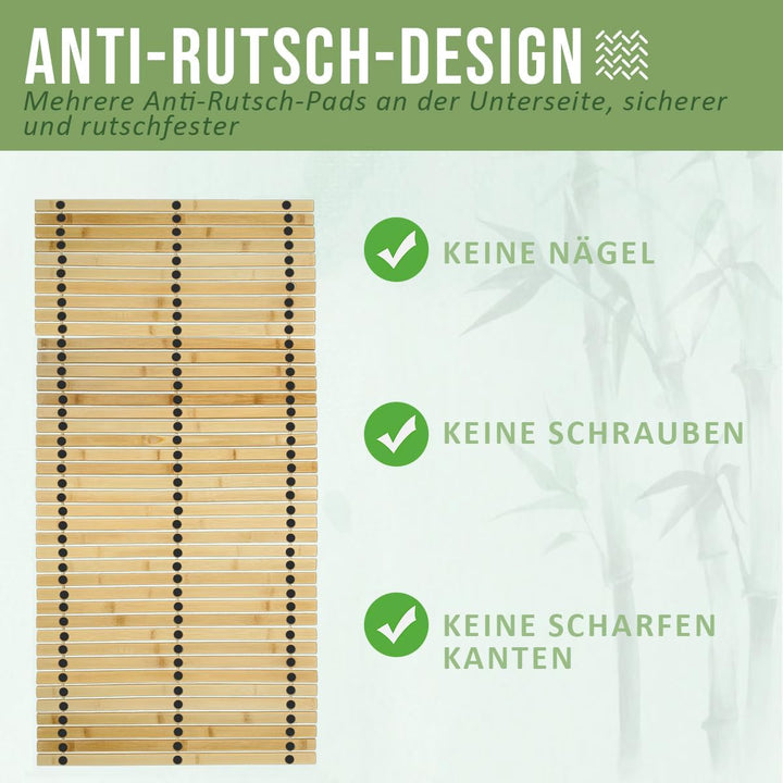 Badematte Holz Sauna Bodenrost Rollrost Fussmatte aus Bambus 100 x 50 cm, Sauna Türmatte Rollrost Fu
