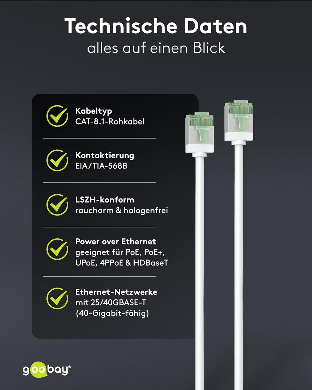 goobay CAT 8.1 Netzwerkkabel im 10er Set/Patchkabel geschirmt, super-Flexible, U/FTP/CU Ethernet Kab