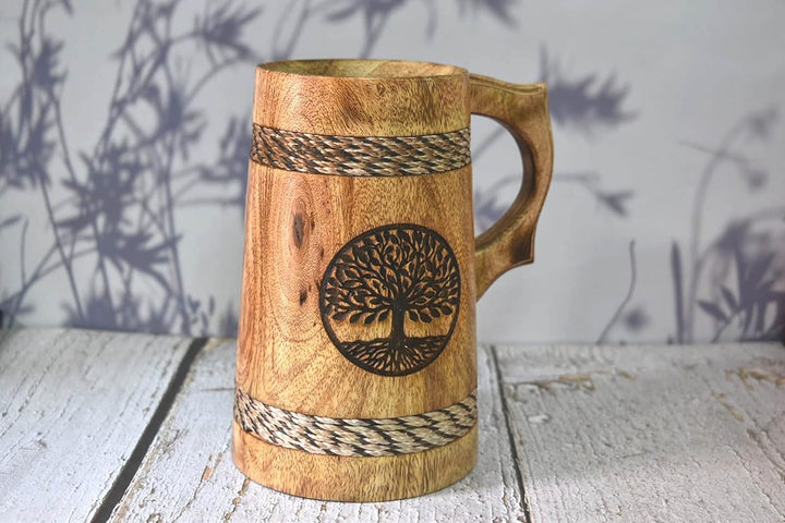 India House Bierkrug für Ihn / 625 ml Holz-Bierkrug - Hochzeits- und Geburtstagsgeschenke (Set mit 2