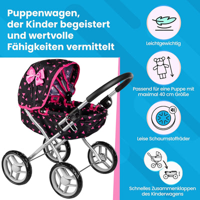 Kinderplay Puppenwagen ab 1 2 3 Jahre, Kinderwagen Spielzeug - Puppenwagen Kombi, Leichte und Stabil