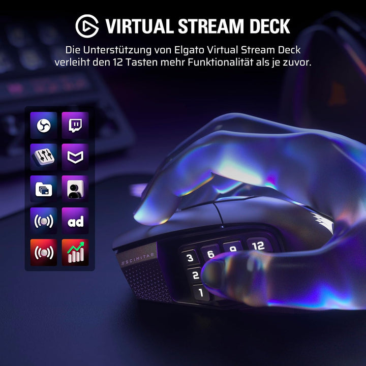 Corsair Scimitar Elite Wireless SE MMO Gaming Maus – 33.000 DPI, 16 Programmierbare Tasten, Einstell