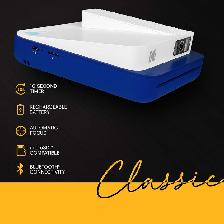 KODAK Smile Classic Sofortbilddigitalkamera + Bluetooth (Blau), 16MP, 35 Drucke/Aufladung – Starter-