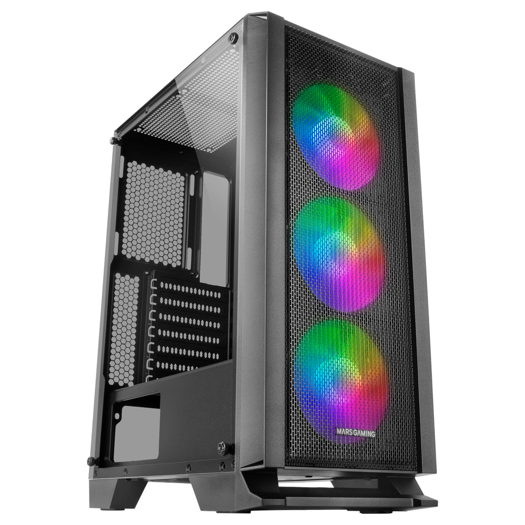 Mars Gaming MC100, ATX Gaming Gehäuse, 9 cm FRGB Lüfter, Convect-Cool Belüftung, Schwarz MCC Schwarz