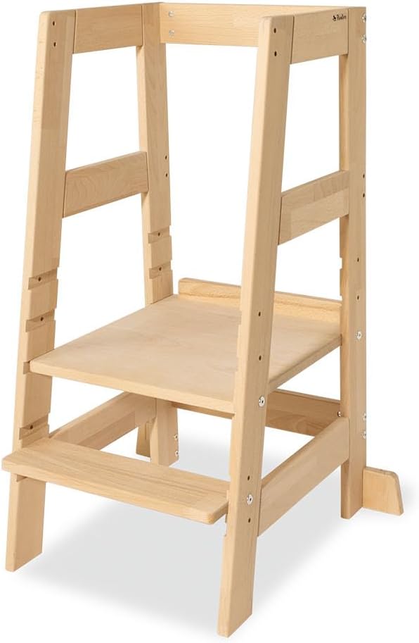 PINOLINO Fino Lernturm - Höhenverstellbarer Kinderhocker ab 1 Jahr – Kinder Tritthocker aus massiver