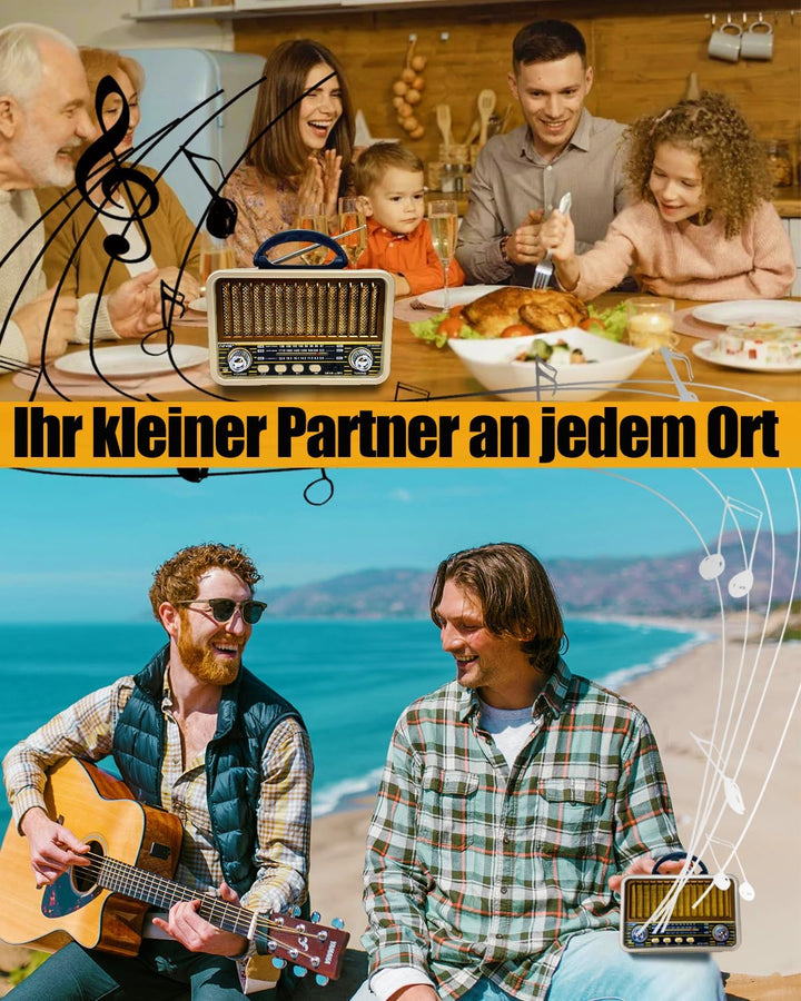 Retro Radio mit Bluetooth, AM/SW/FM Tragbares Radio Klein, UKW Radio Batteriebetrieben Unterstützung
