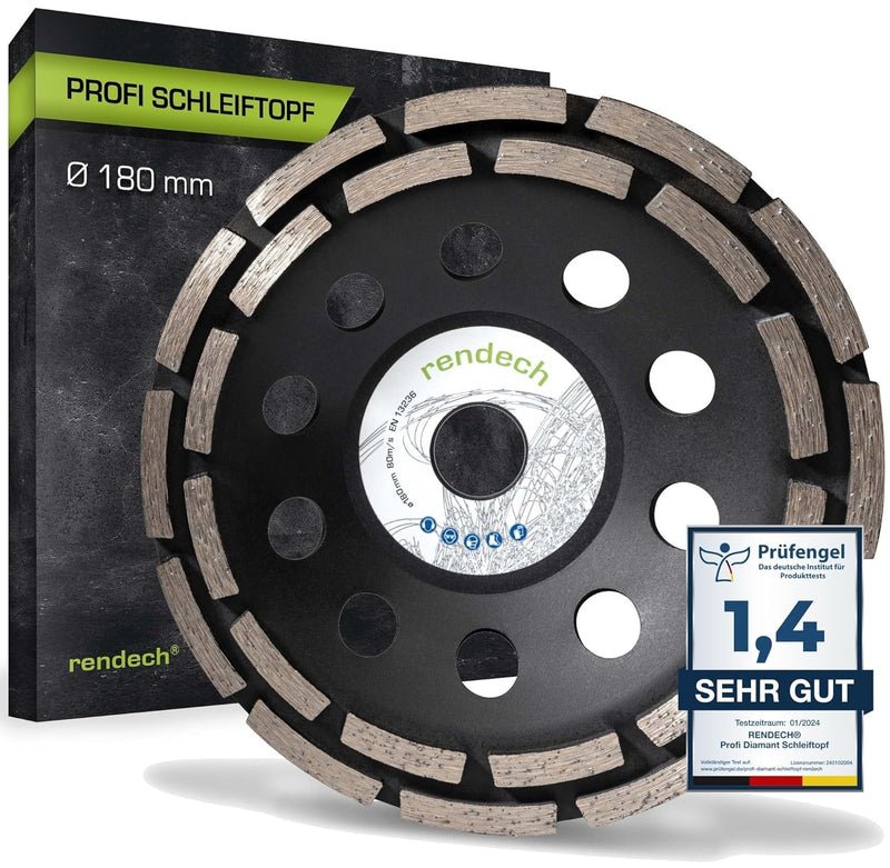 Diamant Schleiftopf 180 mm für Beton, Estrich, Stein uvm. - Diamant Schleifscheibe zum Fliesenkleber