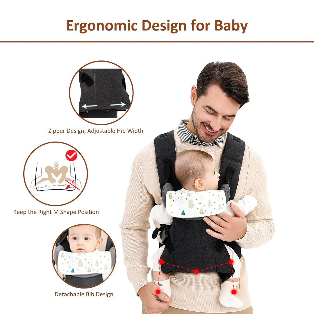 IULONEE Babytrage für Neugeborene Ergonomische Baby Carrier mit abnehmbarem Lätzchen Vorne nach hint