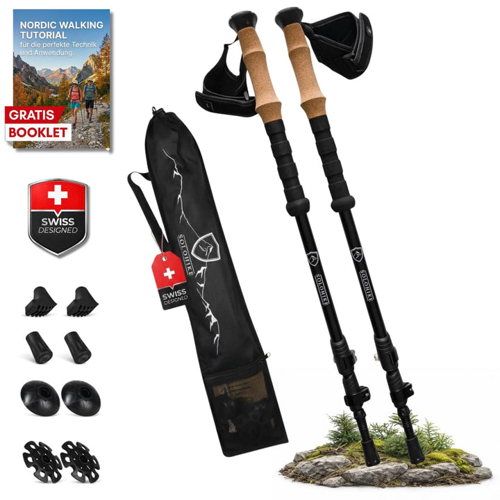 Nordic Walking Stöcke für Damen und Herren | rutschfeste Korkgriffe | Mit Tragetasche und Aufsätzen