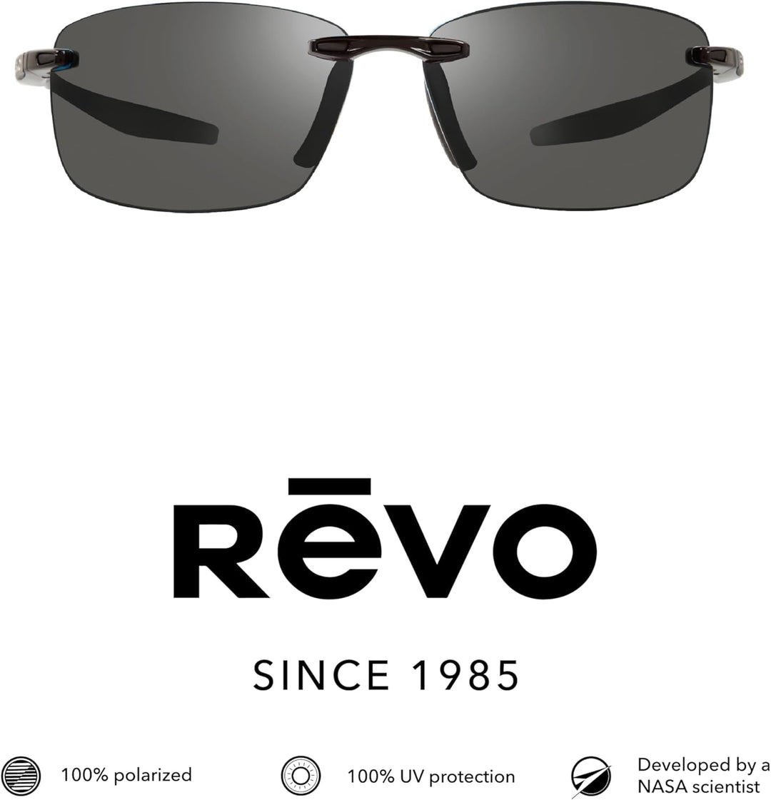 Revo Descend XL: Polarisierte UV-Filter, grosse randlose rechteckige rechteckige Sonnenbrille, schwa