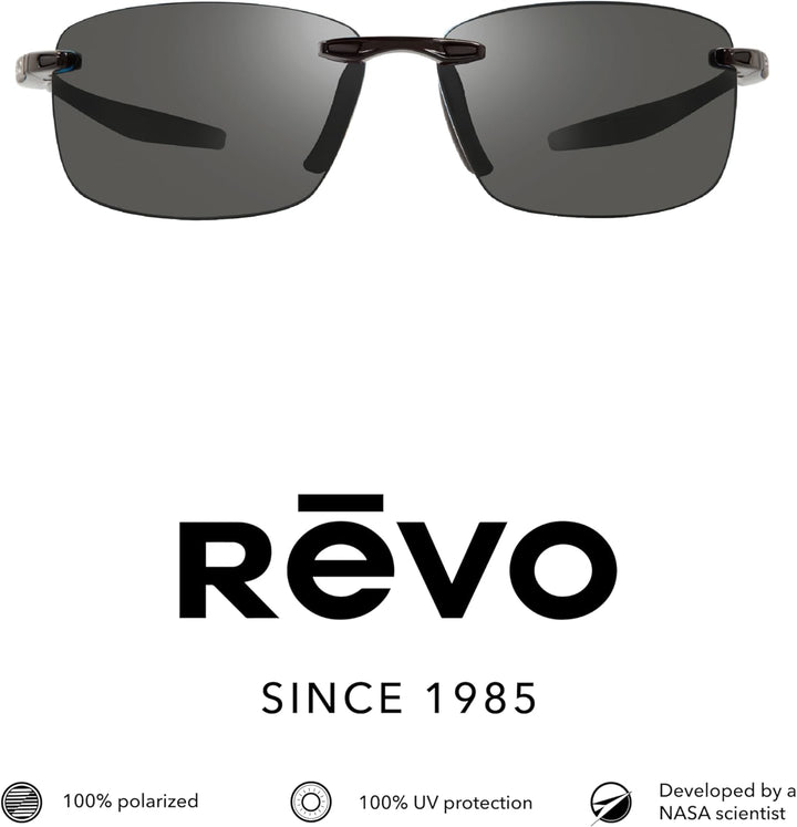 Revo Descend XL: Polarisierte UV-Filter, grosse randlose rechteckige rechteckige Sonnenbrille, schwa