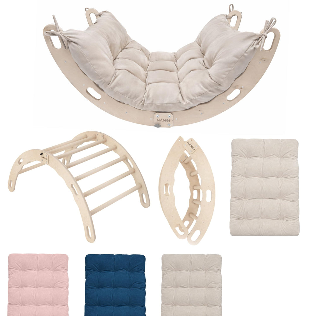 MAMOI® Kletterbogen mit Kissen | Kissen aus Baumwolle | Klettergerüst aus Holz | Kletterdreieck | Ho
