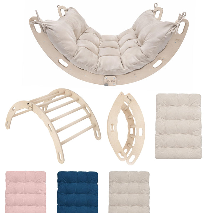 MAMOI® Kletterbogen mit Kissen | Kissen aus Baumwolle | Klettergerüst aus Holz | Kletterdreieck | Ho