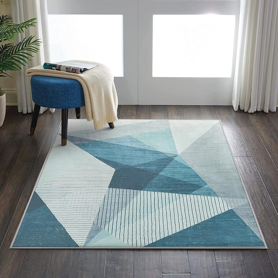 ASIinnsy Kurzflor Teppich Wohnzimmer Teppich Geometrisches Muster Abstrakt Moderne Teppiche Blau Gra