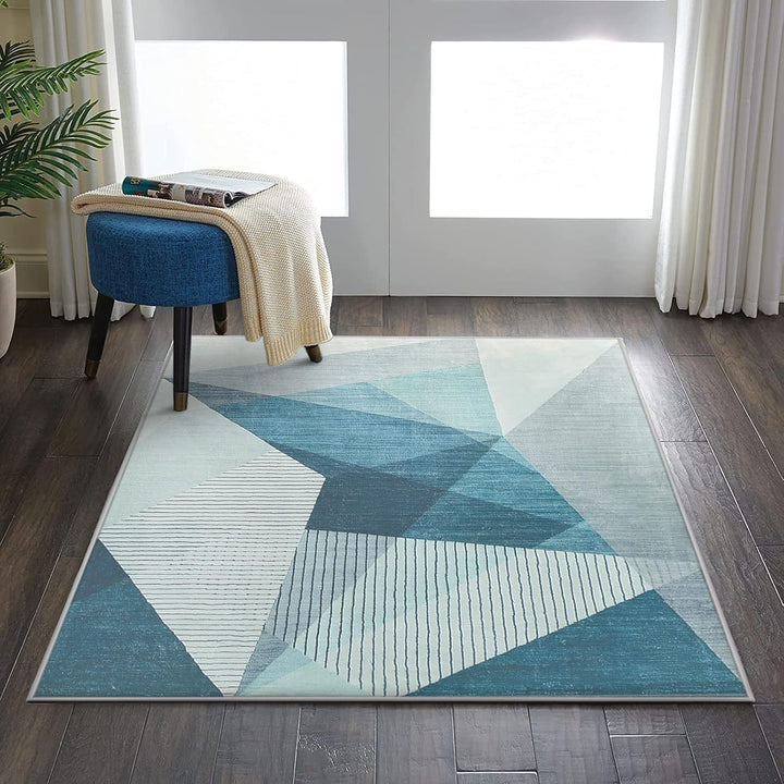 ASIinnsy Kurzflor Teppich Wohnzimmer Teppich Geometrisches Muster Abstrakt Moderne Teppiche Blau Gra