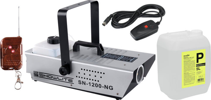 Showlite SN-1200 Nebelmaschine Set (1200 Watt, 350m³ Nebelausstoss/min, 7 Min. Aufwärmzeit, Kabel- u
