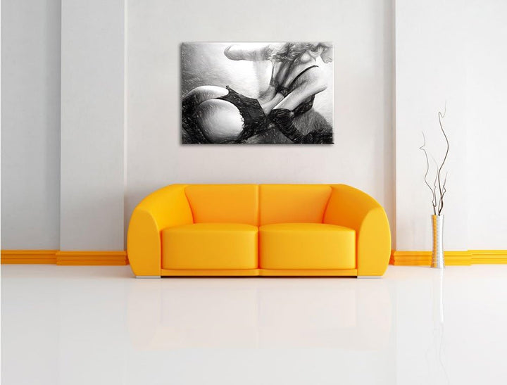 Pixxprint Frau in sexy Dessous als Leinwandbild/Grösse: 100x70 cm/Wandbild/Kunstdruck/fertig bespann