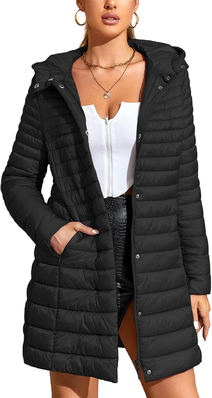 Geschallino Damen Grosse Grössen Gesteppt Leicht Winter Lang Steppmantel mit Kapuze (XL-5XL) XXL Sch