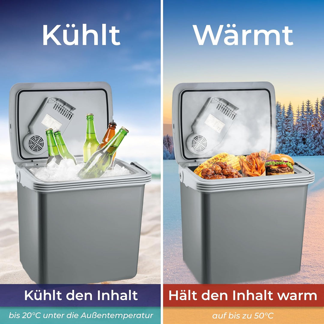 KLAMER elektrische Kühlbox, Kühlbox mit Kühl- und Warmhaltefunktion, 2 Anschlüsse: 230V & 12V für Zi