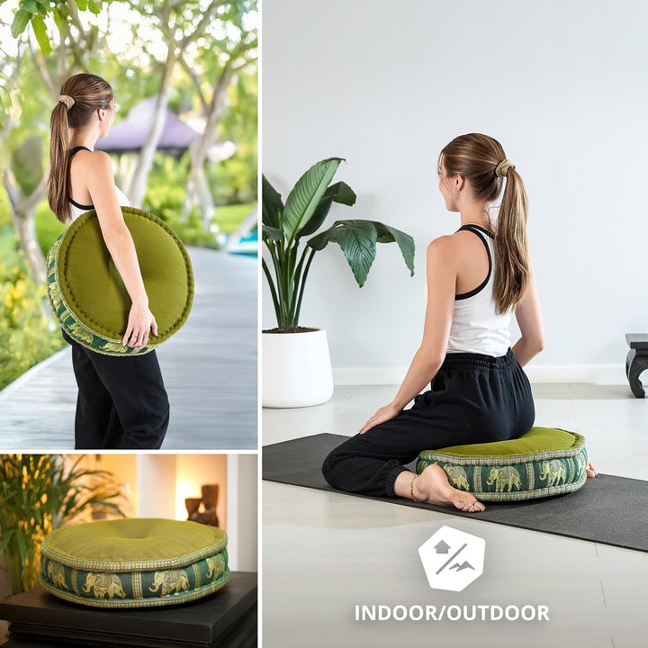 livasia Meditationskissen mit Thaiseide, Yogakissen mit Kapok, Pouf, Bodenkissen für Yoga und Zen Me
