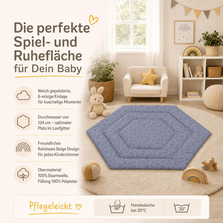 Fillikid Einlage Laufstall 6-eckig Exklusiv | Krabbeldecke Laufgitter 124 cm | Schutzeinlage Laufgit