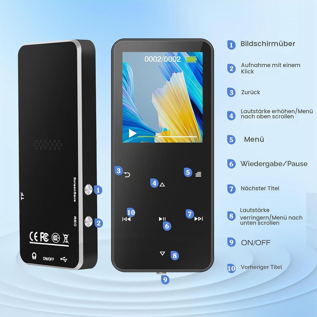 MP3 Player 32GB, MP3-MP4-Player mit Bluetooth 5.2, Musik-Player mit Lautsprecher, FM-Radio, Video, S