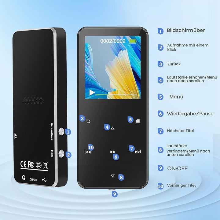 MP3 Player 32GB, MP3-MP4-Player mit Bluetooth 5.2, Musik-Player mit Lautsprecher, FM-Radio, Video, S