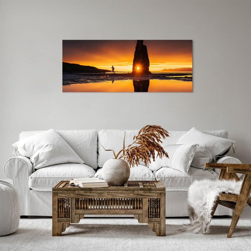 Panorama Bilder auf Leinwand 100x40cm Leinwandbild Meer Felsen Wasser Gross Wanddeko Bild Schlafzimm