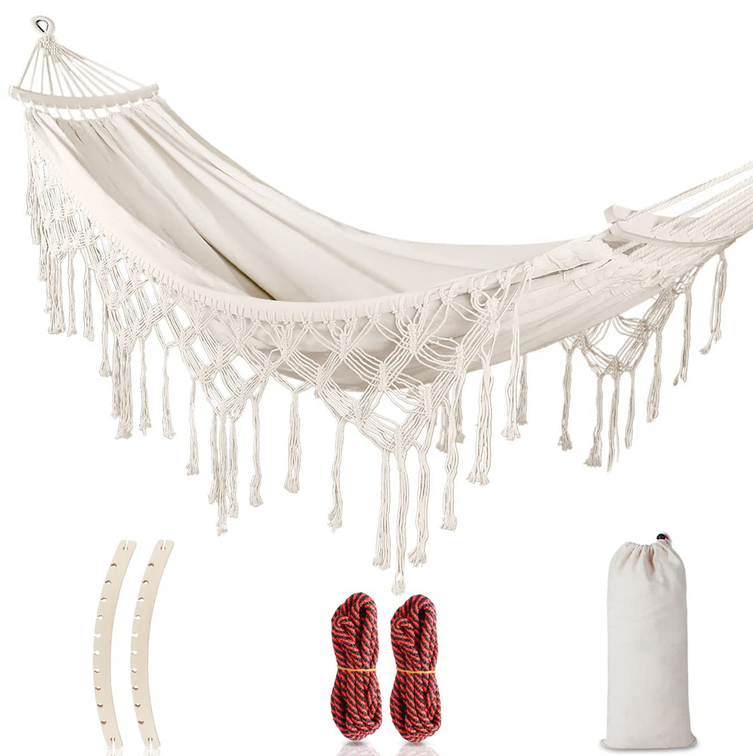 Hängematte Outdoor Boho-Stil für Garten, Balkon, Terrasse, Indoor, mit gebogener Holzstange, Befesti