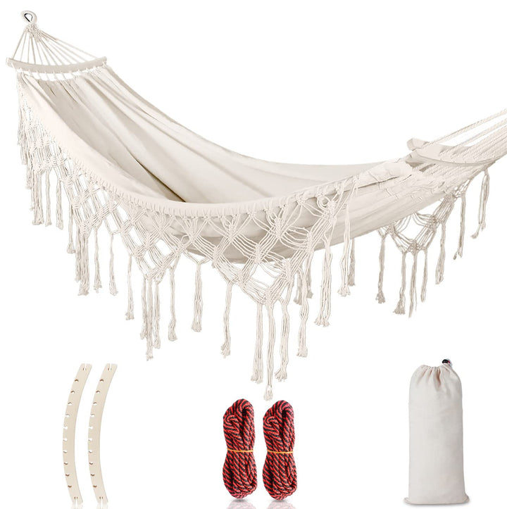 Hängematte Outdoor Boho-Stil für Garten, Balkon, Terrasse, Indoor, mit gebogener Holzstange, Befesti
