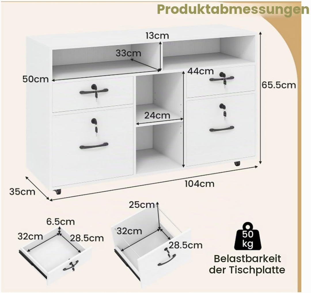 GIANTEX Aktenschrank auf Rollen, Rollcontainer mit Schubladen, mobiler Druckerständer für Home-Offic