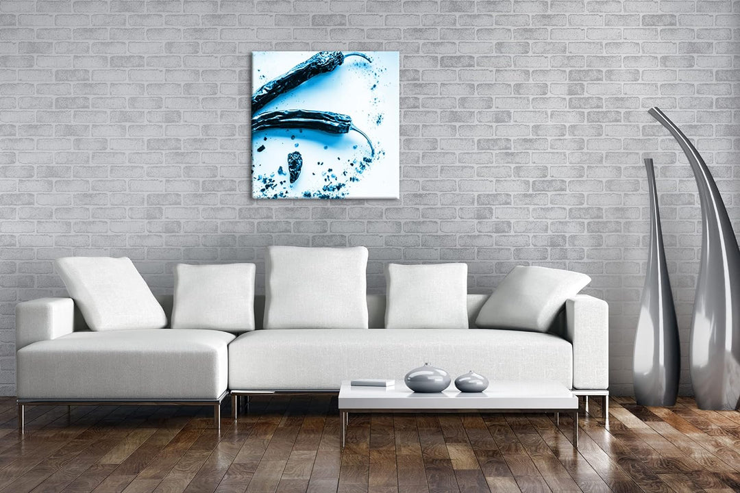 getrocknete extrem scharfe Peperoni Format: 60x60 Effekt: Monocrome Blau als Leinwandbild, Motiv fer