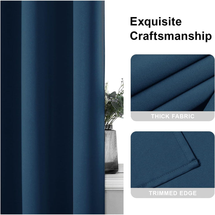 CUCRAF Gardinen mit Ösen Vorhang Blickdicht 2er Set H137 x B132 cm Thermovorhang Kälteschutz Navy Bl
