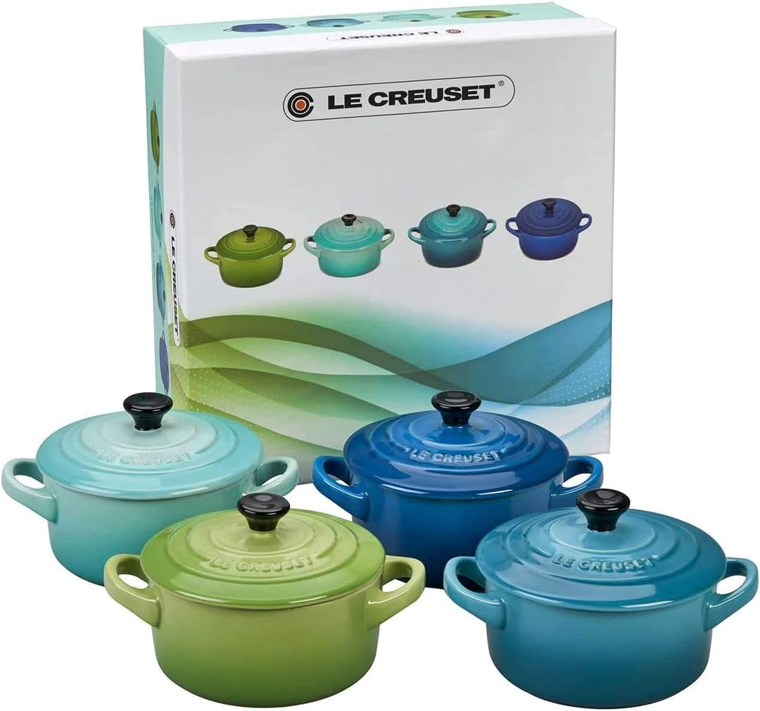 Le Creuset 4er-Set Mini Cocottes aus Steinzeug, je 200 ml, 10 x 5 cm, Meeresbrise (Grün/Türkis/Blau/