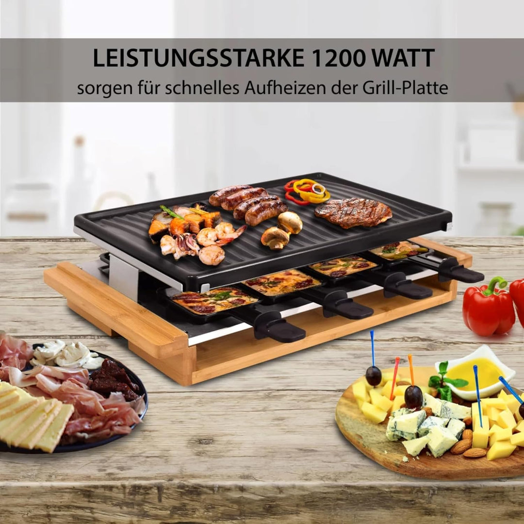 Syntrox Raclette Grill 8 Personen Leitol 1200W, Raclettegrill Elektrisch mit Emaillierter Grillplatt