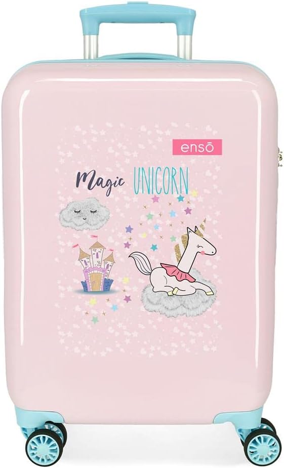 Enso Magic Unicorn Kabinentrolley, Rosa, 38 x 55 x 20 cm, starrer ABS-Kombinationsverschluss, seitli