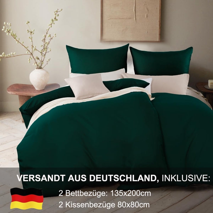 Beqnat Bettwäsche 135x200 4teilig Bettdeckenbezug - Mikrofaser Bettwäsche-Sets Grün Bettbezug 135 x