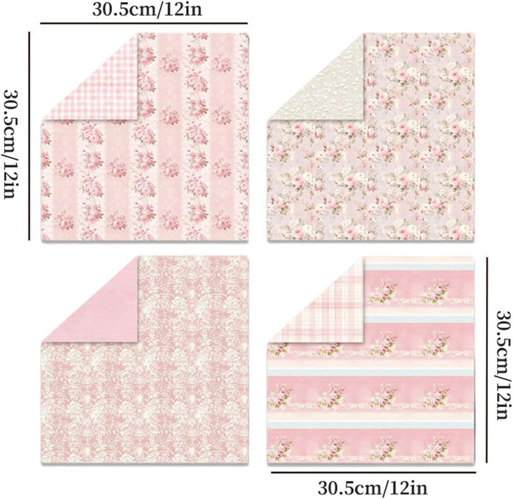 Scrapbook Papier Rosa Scrapbook Bastelpapier mit Blumen Muster, 24 Blatt Doppelseitiges Scrapbooking