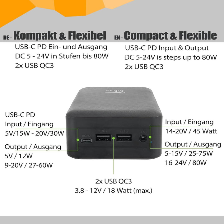XTPower XT-27000 DC Powerbank 26800 mAh Li-Ion USB, DC-Buchse 3.5mm Schwarz XT-27000DC, XT-27000DC
