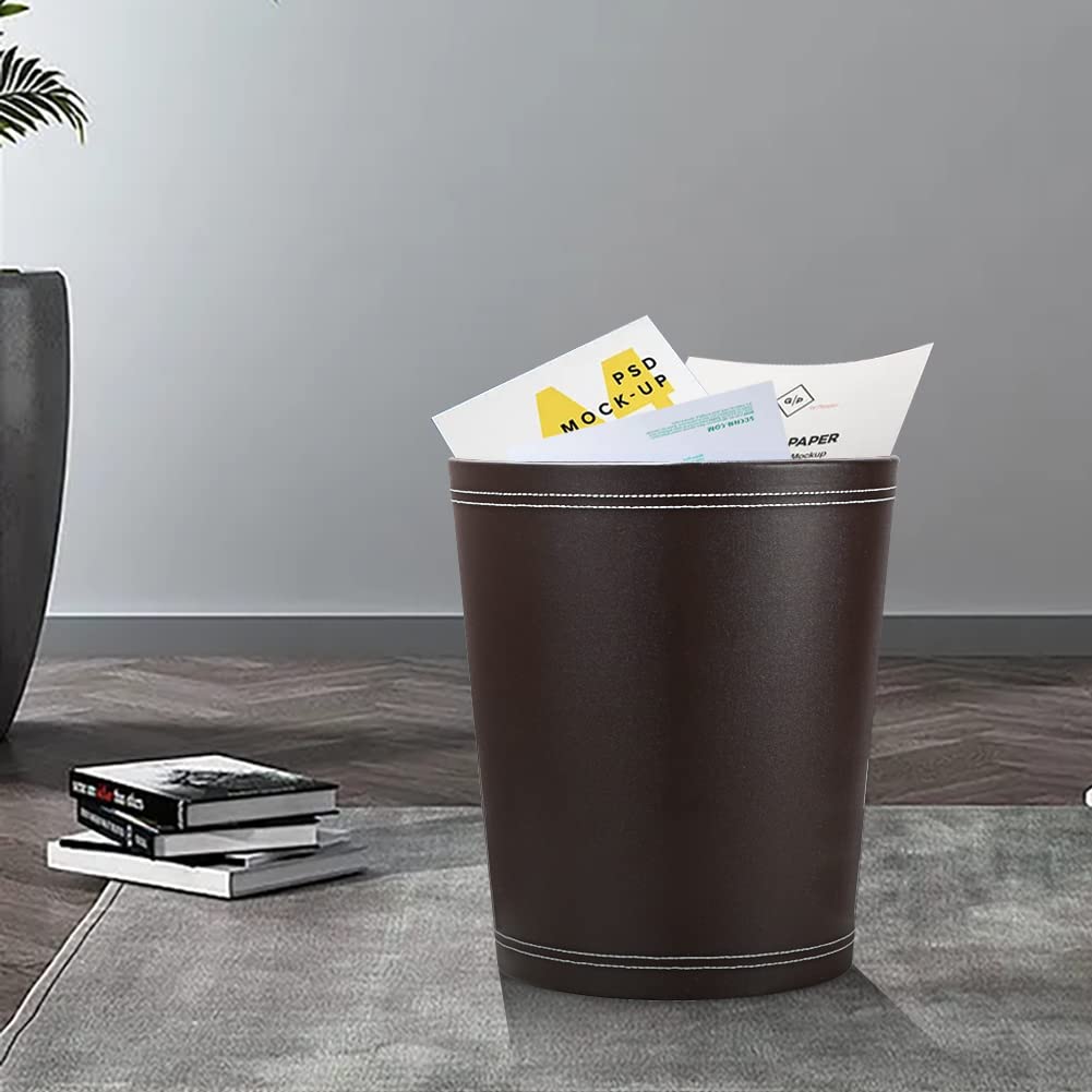 KINGFOM™ Klassisch Leder Papierkorb für Büro/Badezimmer/küche/Schlafzimmer (Braun), Braun