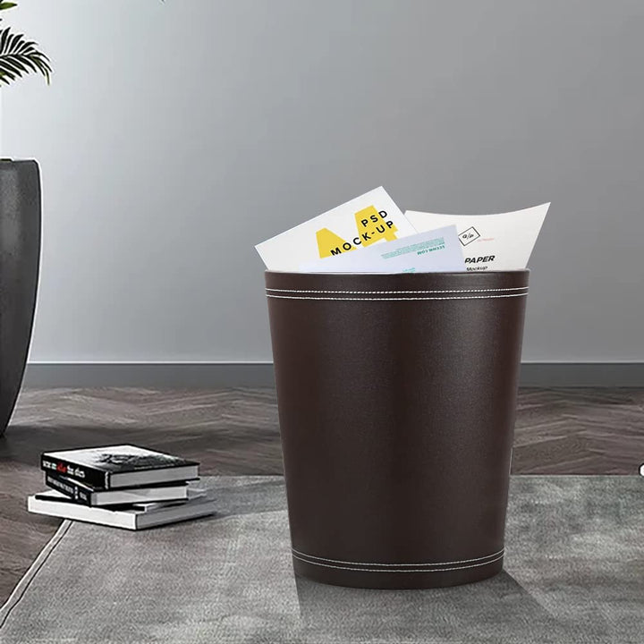 KINGFOM™ Klassisch Leder Papierkorb für Büro/Badezimmer/küche/Schlafzimmer (Braun), Braun